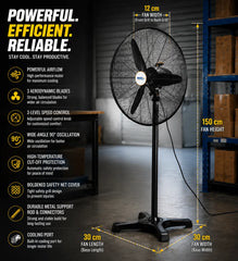 Premium High-Speed Pedestal Fan with 3 Aluminum Blades, Pure Copper Motor, Safety Protection & 3-Speed Control for Indoor & Outdoor Cooling