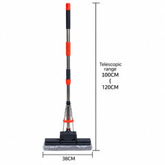 38 CM Wide Self-Wringing PVA Sponge Floor Mop with Double Roller Squeeze System, 100–120 CM Adjustable Telescopic Handle & High Absorption Cleaning Head