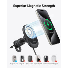 Anker MagGo Wireless Car Charger 15W (Pad, Built-In USB-C Cable 5ft ) With Car Charger 25W Black