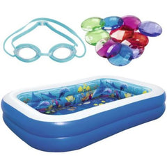 Bestway 3D Undersea Inflatable Kids Pool with Goggles & Treasure Hunt Game Set – 262 x 175 x 51cm
