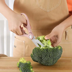 6-Piece Stainless Steel Kitchen Knife Set with 8-Inch Chef Knife, Mini Cleaver, Bread Knife, Paring Knife, Multifunction Scissors, Peeler & Anti-Slip PP Handles