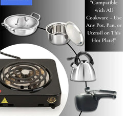 Electric Hot Plate with 1000W Heating Power, Variable Heat Setting, Indicator Light and Compact Countertop Design for Office, Dormitory, & Outdoor Use