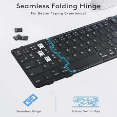 Triple-Fold Foldable & Portable Wireless Keyboard with Keypad, 64-Key Scissor-Switch, Portable Design, 210mAh Rechargeable Battery, Compatible with Android, iOS & Windows & Mac Devices