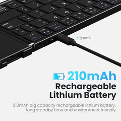 Triple-Fold Foldable & Portable Wireless Keyboard with Keypad, 64-Key Scissor-Switch, Portable Design, 210mAh Rechargeable Battery, Compatible with Android, iOS & Windows & Mac Devices