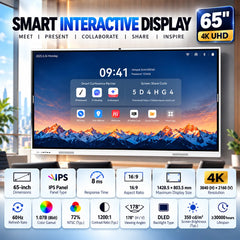 Premium 65 Inch 4K UHD Smart Interactive Display with 100-Point Touch, 48MP Camera, Wireless Casting, Digital Whiteboard, Dual Magnetic Pens & Wall Mount for Conference Rooms & Smart Classrooms