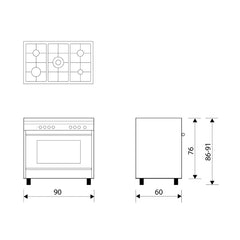 Glemgas Gas Cooker 5 burners 90X60cm GLST9634GI01AM - Stainless Steel