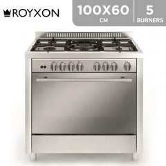 Royxon Gas Cooker Free Standing Cooker, 100x60, 5 Burners, Supports Cast Iron Pan - (MQI634GI)