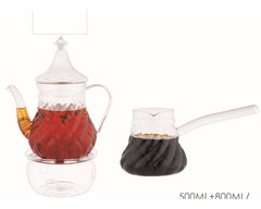ARAMORO 3 PCS SET TEA POT 1 PC 800 ML+WARMER 1PC + COFFEE WARMER 500 ML 1PC