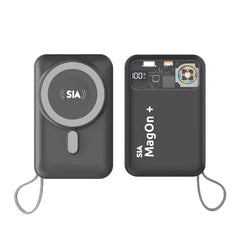 SIA Magnetic power bank - Built in RGB cooling fan for IPHONE AND I-WATCH WITH TYPE C AND LIGHTINING BUILT-IN CABLES - PD 20W-Wireless Charging 15W 10000Mah - GRAY SIPBMGP2
