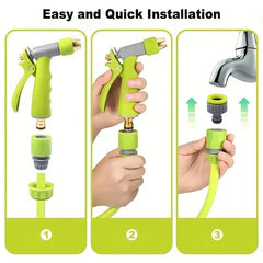 Rocky Mountain 20M Professional Garden Hose Set with Adjustable Spray Gun, 3 Spray Patterns, Quick Connect Fittings & Rubber Tap Adapter