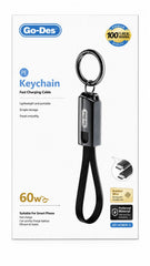 Go-Des GD-UC683 60W USB-C to USB-C Keychain Fast-Charging and 480Mbps Data Cable with Braided Wire