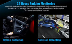 1080P Full HD 3 Channel Car Dash Camera with Front, Cabin & Rear Recording, 140° Wide Angle, Infrared Night Vision, G-Sensor, Motion Detection & Parking Monitor