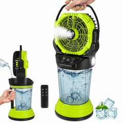 Rechargeable Portable Misting Fan with Remote Control, 30000mAh Battery, 2L Water Tank, 3-Nozzle Nano Mist, 2 Mist Speeds, 4 Fan Speeds, Brushless Motor, 120° Oscillation, LED Flashlight & Ambient Light