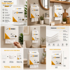 HONEY Hanging Tissue Pack 500 Pull-Out Tissues | Premium 4 Ply Ultra Soft Facial & Multipurpose Tissue Paper | Bottom Dispensing Hanging Design | Highly Absorbent | Total 2000 Ply/PCS
