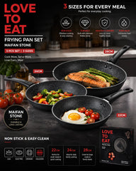 Premium 5PCS Maifan Stone Non-Stick Frying Pan Set 22CM + 24CM + 28CM with Silicone Spatula & Screwdriver | Iron Cookware Set | Easy Clean Kitchen Cooking Pans