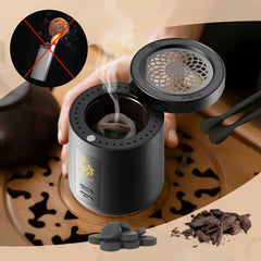 Portable Rechargeable Electric Bakhoor & Oud Incense Burner with 2000mAh Battery, 2-in-1 Charcoal & Oud Modes, Flameless Electric Heating, Built-in Fan, USB-C Charging & LED Battery Indicator
