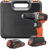 Black+Decker 18V Lithium-Ion Cordless Hammer Drill Kit with 2 Batteries and Carry Kitbox BCD003C2K-GB