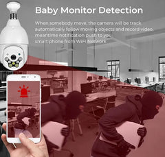 Smart 4G Ultra HD Wireless IP Security Bulb Camera for Indoor & Outdoor - 360° 2.4Ghz with PTZ, Color Night Vision, Two-Way Audio, Motion Detection Alarm