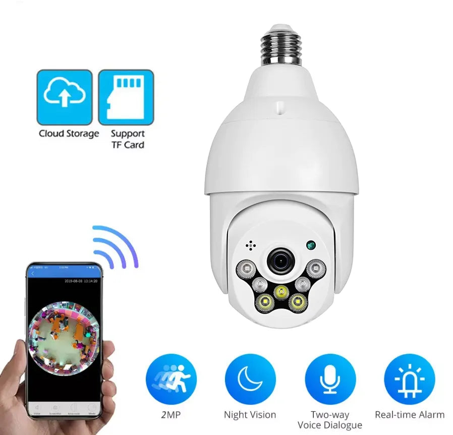 Smart 4G Ultra HD Wireless IP Security Bulb Camera for Indoor & Outdoor - 360° 2.4Ghz with PTZ, Color Night Vision, Two-Way Audio, Motion Detection Alarm
