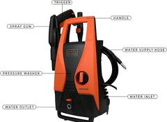 BLACK+DECKER Pressure Washer, 1400W, 1512 PSI, 105 Bar Max Pressure, Lightweight, Self-Priming, Total Stop System, Includes Accessories, Sleek Design, ECO Friendly, Orange/Black - PW1450TD-B5