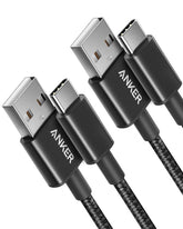 كابل أنكر USB-A إلى USB-C (1 متر، مضفر، عبوة من قطعتين) أسود