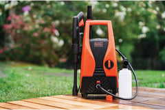 BLACK+DECKER Pressure Washer, 1400W, 1512 PSI, 105 Bar Max Pressure, Lightweight, Self-Priming, Total Stop System, Includes Accessories, Sleek Design, ECO Friendly, Orange/Black - PW1450TD-B5