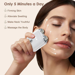 Mini Rechargeable Electric Facial Massager with Dual Metal Roller Heads, 3 Adjustable Intensity Levels, Microcurrent Facial Massage, Skin Firming & Lifting Care, USB Type-C Charging