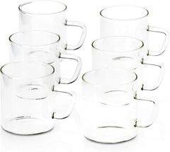 Borosil Vision Classic Glass Mug Set of 6 - 190 ml | with Handle Heat Resistant Microwave Oven Safe Tea Coffee Mugs