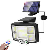 Solar Motion Sensor LED Security Wall Light with RC Remote Control, 120° Wide Angle Outdoor Lamp, Motion Detection, 20㎡ Illumination Coverage & Waterproof Solar Panel Light