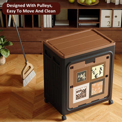148L Foldable & Stackable Large Capacity PP Storage Box with Wheels for Bedroom, Living Room & Office Organization - 66 x 57 x 37 cm