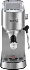 ماكينة قهوة إسبريسو يدوية من بلاك آند ديكر بقوة 1450 واط مع خفاقة حليب لتحضير الكابتشينو واللاتيه، فضية اللون ECM150-B5