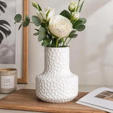 Small White Decorative Flower Vase with Textured Finish for Living Room, Center Table, Shelf and Office Home Decor- 15 x 11 Cm