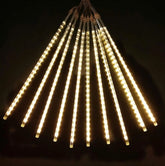 8-Tube LED Meteor Shower Rain Lights with Cascading Effect, AC Powered, Waterproof Design for Outdoor & Indoor Decorations - 30 cm Each (Warm White Color)