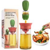 2-in-1 Oil Dispenser Bottle with Silicone Dropper & Brush with Scale and Lid for Accurate Cooking, Baking, Grilling & Basting