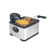 SAYONA Stainless Steel 4L Deep Fryer with High Power Heating, Adjustable Thermostat, Timer Control and Dual Fry Basket System - 2000W