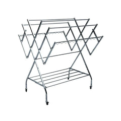 Premium Expandable Stainless Steel Clothes Drying Rack with Multi-Level Hanging Rails, Hanger Slots, Bottom Shelf, Foldable Frame & Caster Wheels – 145 × 120 × 115 CM