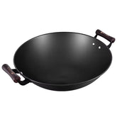 47 CM Large Uncoated Cast Iron Wok with Lid, Dual Handles, Thick Bottom & Even Heating for Frying, Stir-Frying, Stewing & Deep-Frying