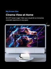 Full HD Smart Projector with 1080p Support, 170-Inch Display, Wireless Screen Mirroring, SharpVision Focus & Keystone Correction, Android TV Stick Compatibility, Remote Control & 30,000-Hour Lamp Life