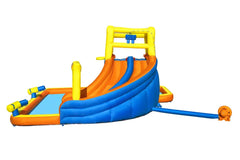 Bestway Super Speed Way Mega Inflatable Water Park with Dual Racing Slides, Water Blasters, Crawl Tunnel, Basketball Hoop, Blower and Splash Pool - 5.51m x 5.02m x 2.65m
