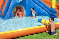 Bestway Super Speed Way Mega Inflatable Water Park with Dual Racing Slides, Water Blasters, Crawl Tunnel, Basketball Hoop, Blower and Splash Pool - 5.51m x 5.02m x 2.65m