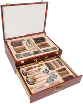 Hoff Mayer Elegant 84-Piece Stainless Steel Silver Flatware Set with Wooden Storage Box