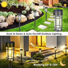Modern 3000K Outdoor Solar Pathway Lights for Garden Decor & Camping with Tungsten-Style LED Filament, Polycrystalline Solar Panel, IP65 Waterproof Design