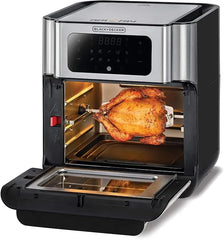 BLACK+DECKER 12L Air Fryer Oven, 1500W with Rapid Air Convection Technology, Digital Temperature Control, 90-Minute Timer, 10 Pre-Set Modes, Family-Sized Capacity, Oil-Free Cooking, Sliver - AOF100-B5