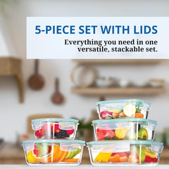 Westinghouse, 5-Piece Glass Food Storage Container Set - 320 to 1050ml