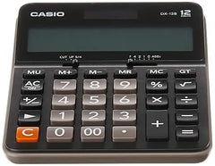 آلة حاسبة مكتبية كاسيو DX-12B ذات 12 رقمًا مع شاشة LCD كبيرة جدًا، تعمل بمصدرين للطاقة، ووظائف حساب المجموع الكلي والهامش.