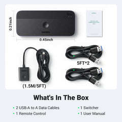 مفتاح مشاركة USB 3.0 من يوجرين، 2 مداخل و 4 مخارج - أسود