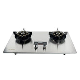 WE NICE Dual Burner Indoor Glass Top GasHob Stove with Tempered Glass Surface, Heavy Duty Brass Burners, Auto Ignition, Stainless Steel Body and Digital Display Control Panel