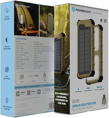 Powerology Solara Solar Power Bank, 10000mAh Capacity, Solar Charging Panel, Dual USB Output, LED Flashlight, Fast Charging, Compact Rugged Design, Overcharge Protection | PPBCHA100KH