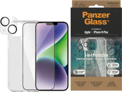 PanzerGlass 3-in-1 Protection Set for Apple iPhone 14 Plus with Tempered Glass Screen Protector, Clear Case and Camera Lens Glass