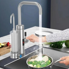 Instant Hot Water Kitchen Faucet with Built-in Water Filter, LCD Temperature Display, 3000W Fast Heating, Stainless Steel Body, Ceramic Cartridge Electric Tap for Kitchen Use